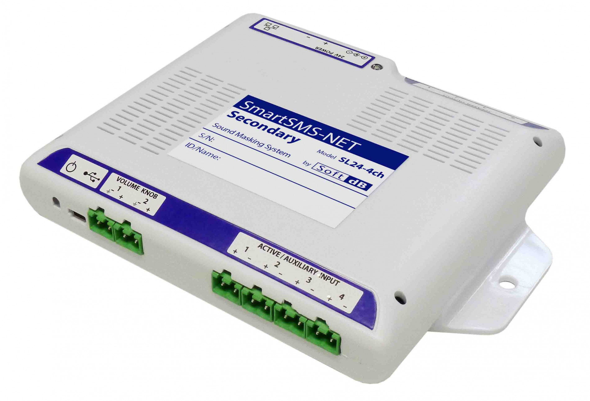 Soft dB SL24-4ch — 4-х канальный сетевой контроллер звукомаскировочной системы (ведомый)